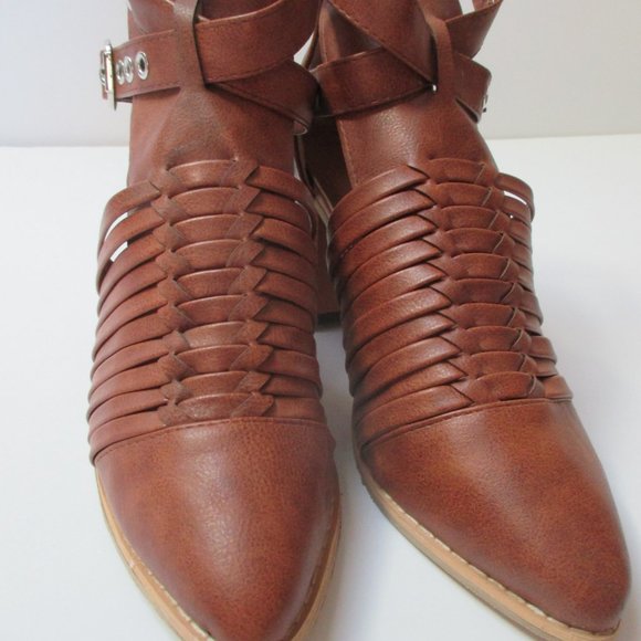 Womans Brown Faux Leather Strap Ankle Shoe Size 8 High Heal - Picture 10 of 10